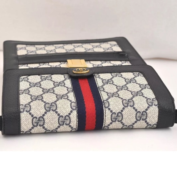 Authentic “Rare” GUCCI Sherry Line Shoulder Cross Bag GG PVC Leather Navy - Picture 6 of 16